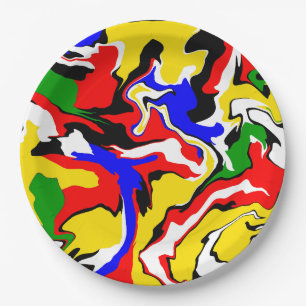 Plato De Papel Rojo, amarillo, negro, azul y verde