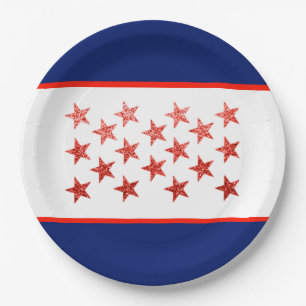Plato De Papel Rojo, blanco, azul, bandera, estrellas, flechas, 4