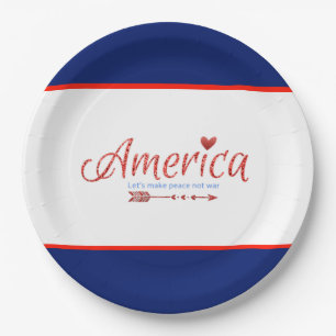 Plato De Papel Rojo, blanco, azul, bandera, estrellas, flechas, 4