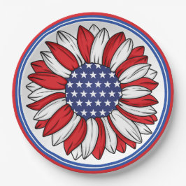 Plato De Papel Rojo, Blanco, Azul Patriótico Girasol
