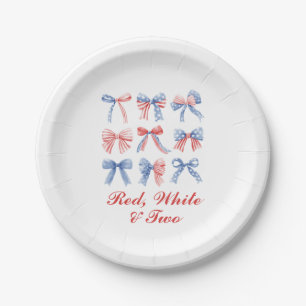 Plato De Papel Rojo, Blanco y Dos Bows cuarto del cumpleaños de j