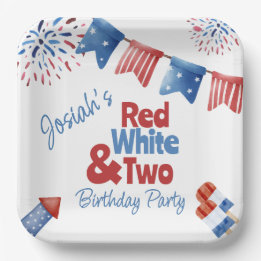 Plato De Papel Rojo Blanco y Dos Fiesta de Cumpleaños