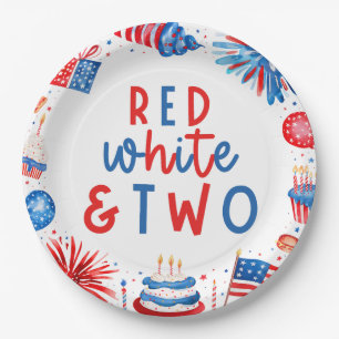 Plato De Papel Rojo, Blanco y Dos Fiestas del 2 de julio