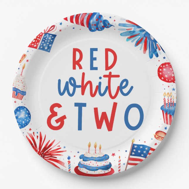 Plato De Papel Rojo, Blanco y Dos Fiestas del 2 de julio (Anverso)