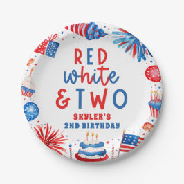 Plato De Papel Rojo, Blanco y Dos Fiestas del 2 de julio