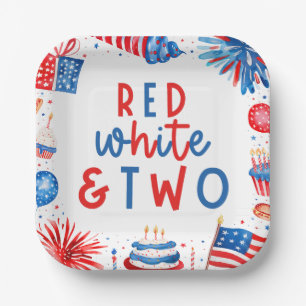Plato De Papel Rojo, Blanco y Dos Fiestas del 2 de julio