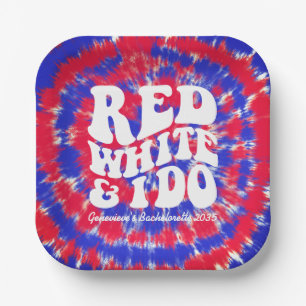 Plato De Papel Rojo Blanco y Yo Hago Tie Dye Retro Día de la Inde