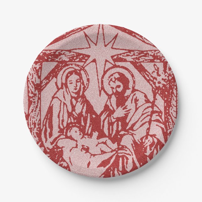 Plato De Papel rojo bonito de la natividad (Anverso)