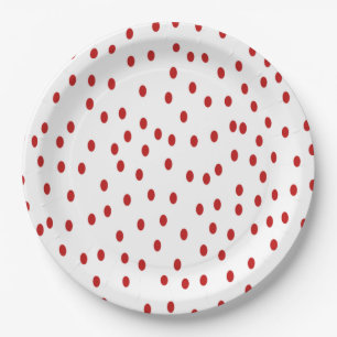 Plato De Papel Rojo clásico sobre puntos de polka blanco