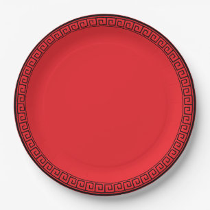 Plato De Papel Rojo con borde negro