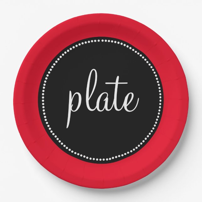 Plato De Papel Rojo de encargo personalizada retro y negro (Anverso)