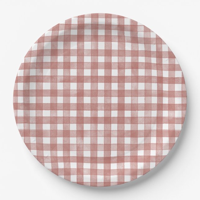 Plato De Papel Rojo Gingham Clásico (Anverso)
