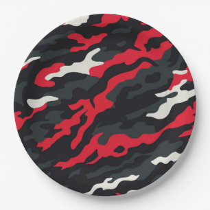 Plato De Papel Rojo Negro Gris Blanco Camuflaje Patrón Camuflaje