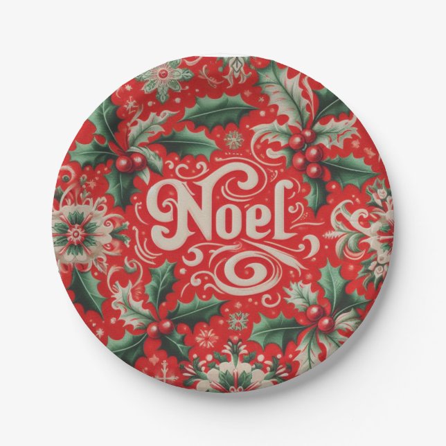 Plato De Papel Rojo Noel y Verde (Anverso)