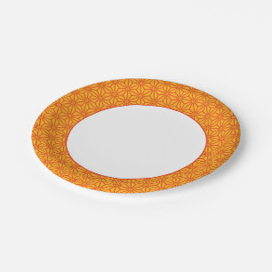 Plato De Papel Rojo Oriental Amarillo Asanoha Patrón Japón