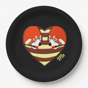 Plato De Papel Rojo Panda, corazón de amor