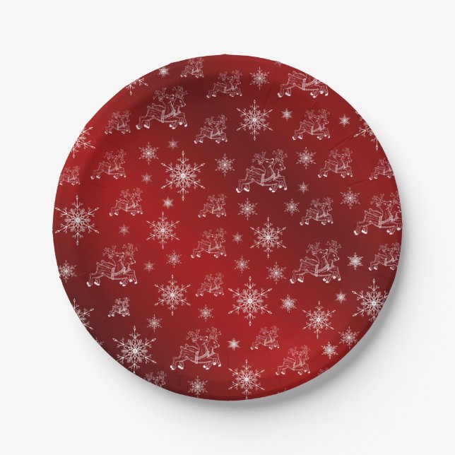 Plato De Papel rojo, reno, estrella, estrellas, copo de nieve, na (Anverso)