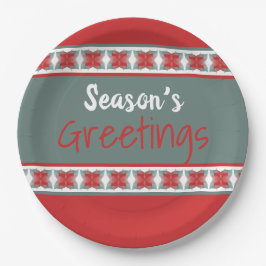 Plato De Papel Rojo verde azulado y granero