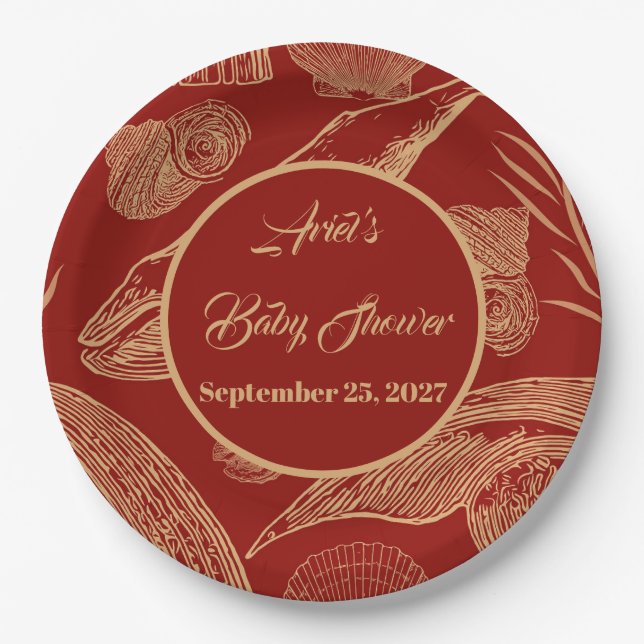 Plato De Papel Rojo vintage de ballena náutica (Anverso)