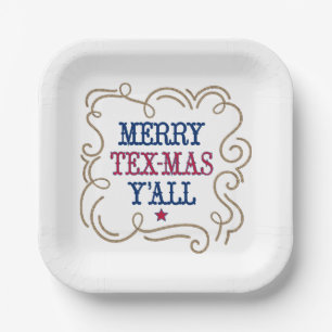 Plato De Papel Rojo y azul merry tex-Mas y'all