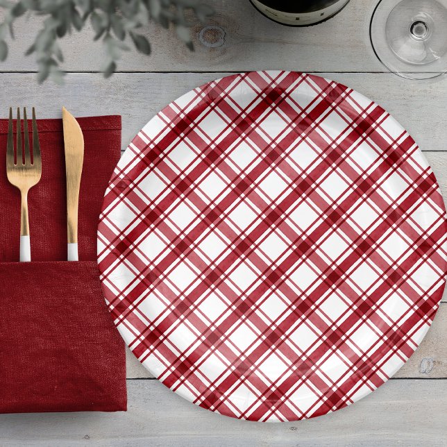 Plato De Papel Rojo y blanco (Red and White Plaid Paper Plates
)