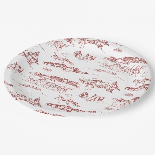 Plato De Papel Rojo y blanco de Chattanooga Toile (Angular)