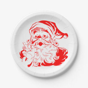 Plato De Papel Rojo y Blanco de Navidad de Santa Claus