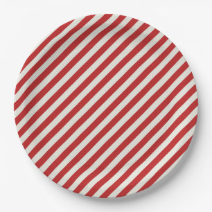 Plato De Papel Rojo y crema beige blanco raya Navidad vacaciones