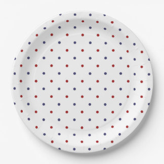 Plato De Papel Rojo y lunares azul marino- Clásico Preppy