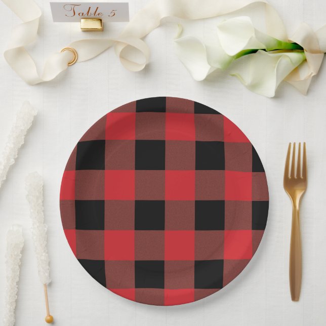Plato De Papel Rojo y negro (Boda)
