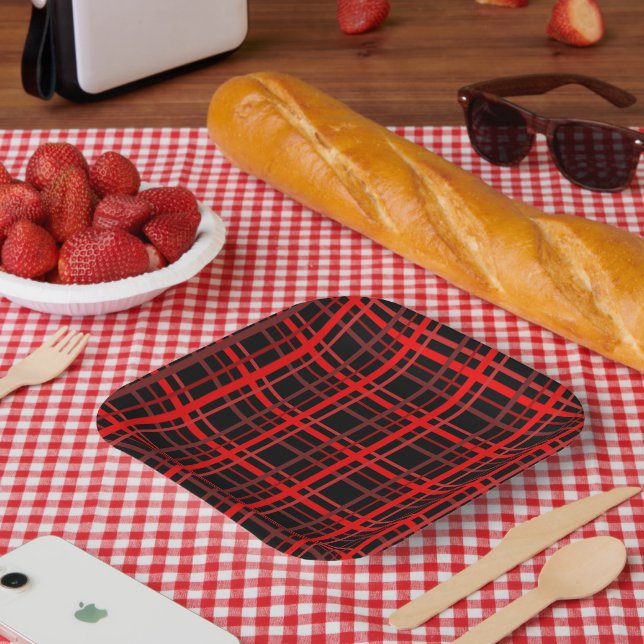 Plato De Papel Rojo y negro (Picnic)
