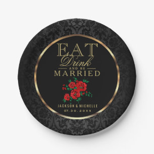 Plato De Papel Rojo y negro - Comer, beber y casarse