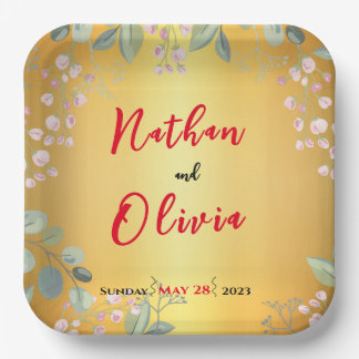 Plato De Papel Rojo y oro