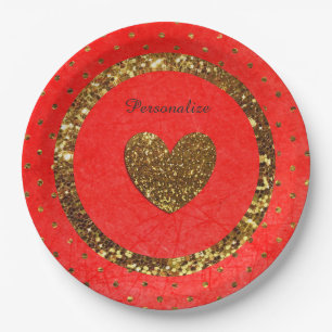 Plato De Papel Rojo y placas de papel personalizadas purpurina