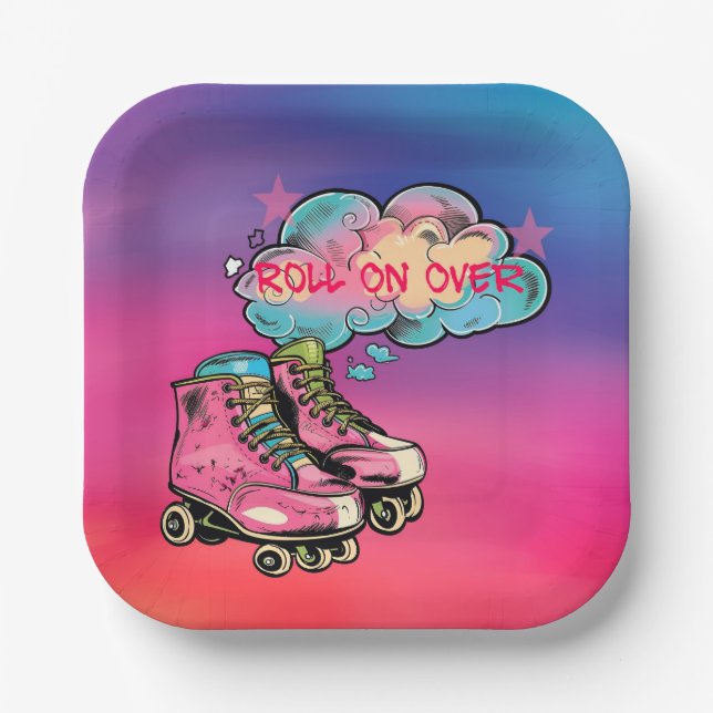 Plato De Papel Roller on Over Roller Skate Chica Birthday Party (Anverso)