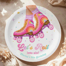 Plato De Papel Roller Skate Let's Roll Skating Girl Birthday
