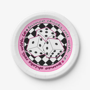 Plato De Papel Rollo de los polluelos de Bunco con él - rosa