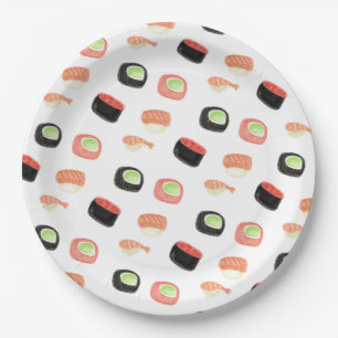Plato De Papel Rollo de Sushi de Fiesta de Sushi con Acuarela Hib