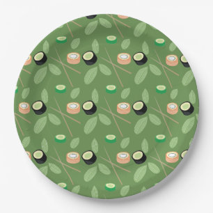 Plato De Papel Rollo de Sushi de Fiesta Hibachi y Palillos