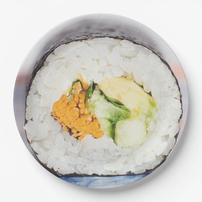 Plato De Papel Rollo de sushi Pescado y arroz (Anverso)