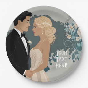 Plato De Papel Romance eterno: Novia acuarela y arte groom