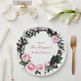 Plato De Papel Romance ruborizante: ducha de novia rosa
