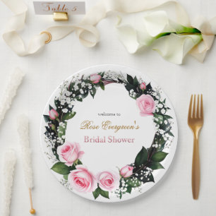 Plato De Papel Romance ruborizante: ducha de novia rosa