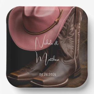 Plato De Papel Romance rústico: Boots de vaquero y Boda de Gorra 