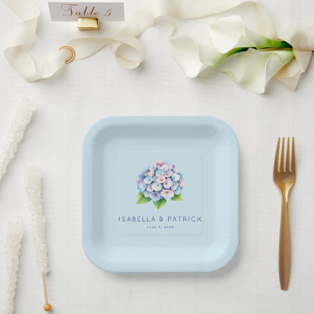 Plato De Papel Romantic Blue Floral Hydrangea (Boda)
