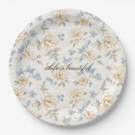 Plato De Papel Romantic Cream Floral Blue Leaves Wedding