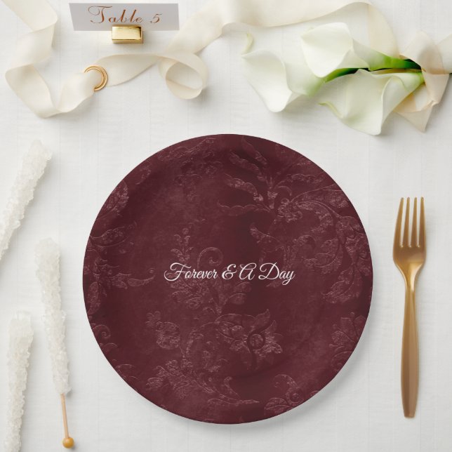 Plato De Papel Romantic Deep Red Burgundy Floral Wedding (Boda)
