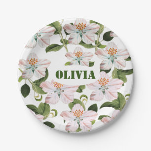 Plato De Papel Romantic flowers blooming garden