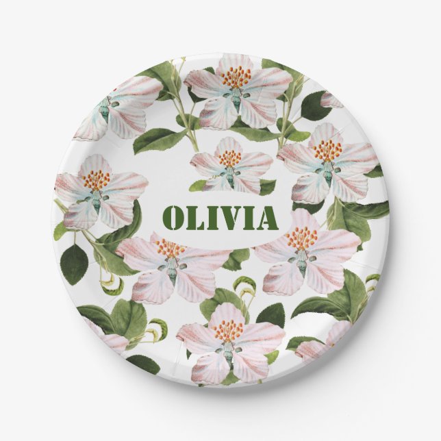 Plato De Papel Romantic flowers blooming garden (Anverso)