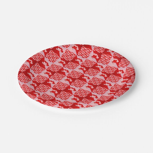 Plato De Papel Romantic Love Hearts Pattern Red Pink Valentine (Angular)